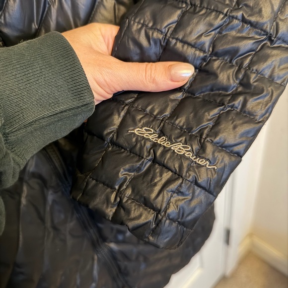 Eddie Bauer Women’s Coat Trinity Down Parka Size Small BLACK Jacket Belted - Picture 8 of 11